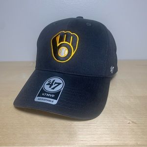 Milwaukee Brewers 47 Brand MVP Adjustable Strap MLB Hat Cap Glove Navy Black New